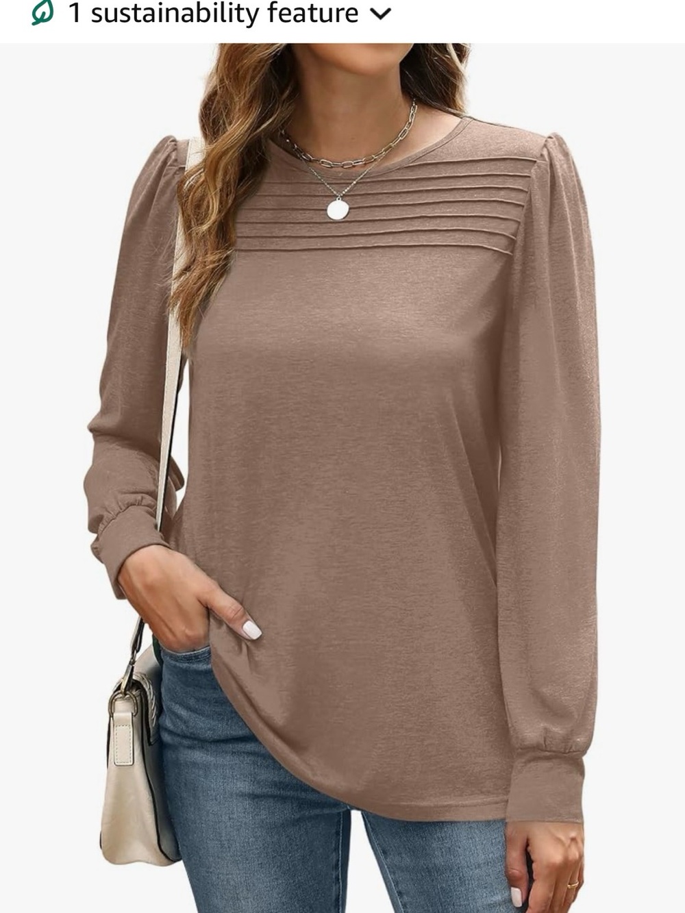 Women's Pleated Yoke Long-Sleeve Top - Taupe